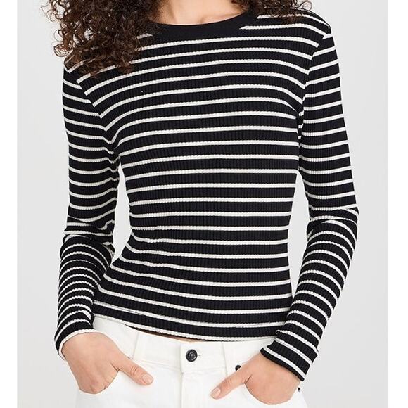 PerfectWhiteTee Clyde Ribbed Knit Long Sleeve Stripe Baby Tee Sweater Shirt XS - Picture 4 of 9